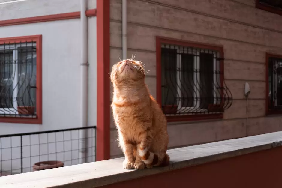 A ginger cat sits on a ledge enjoying sunlight in an Istanbul neighborhood.
