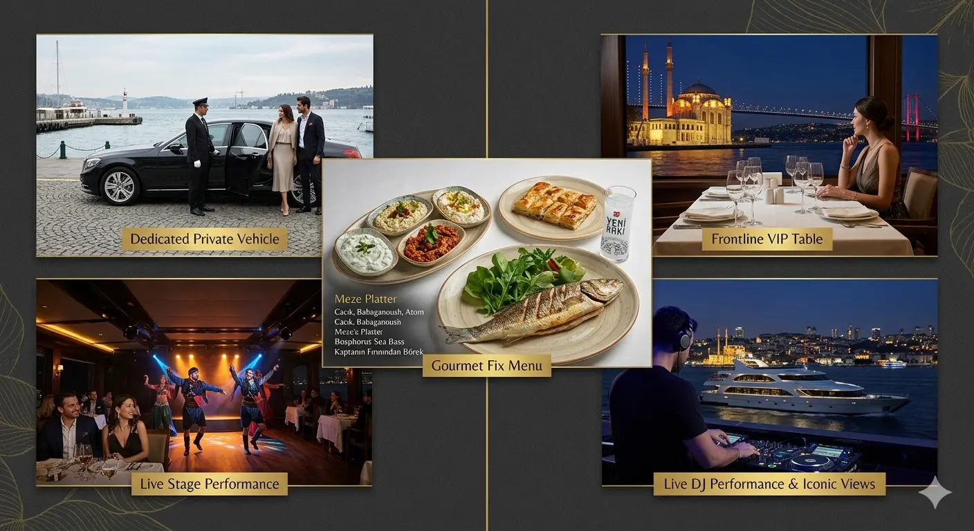 VIP Bosphorus Dinner Cruise Private Transfer Included