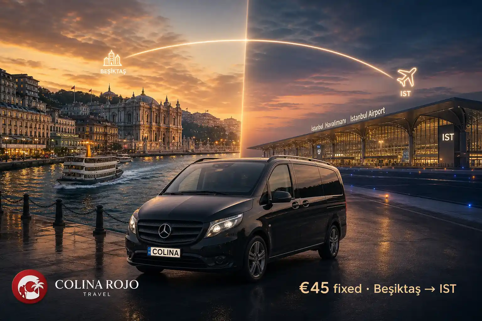 besiktas to istanbul airport private transfer €45 fixed Colina Rojo