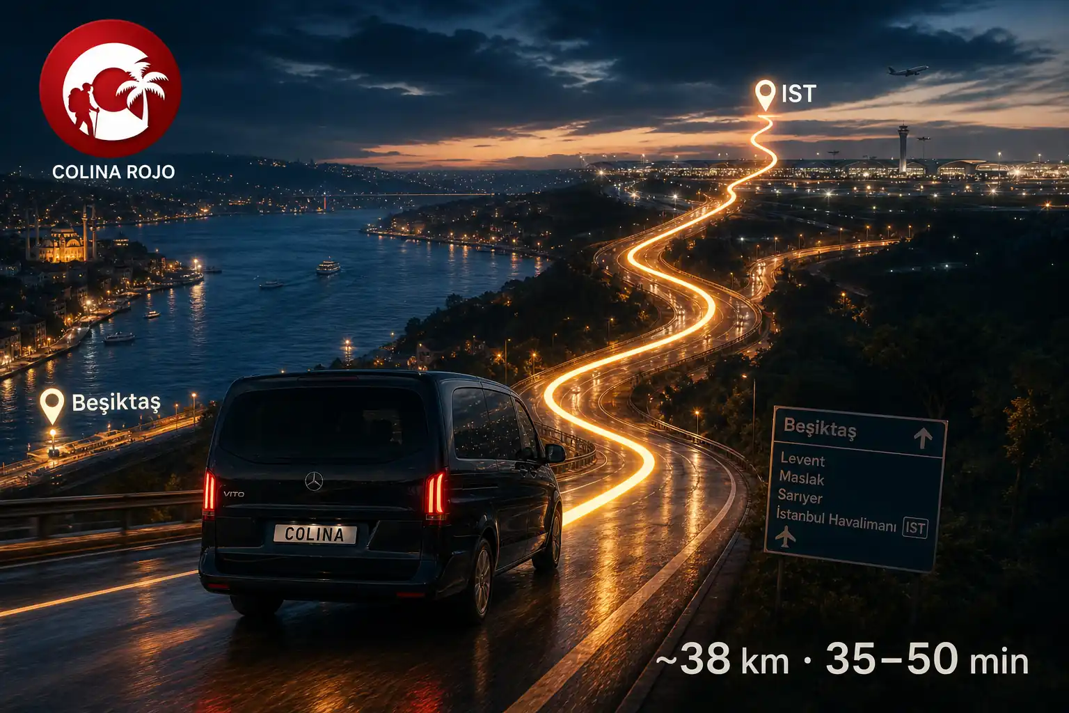 besiktas to istanbul airport private transfer €45 fixed Colina Rojo