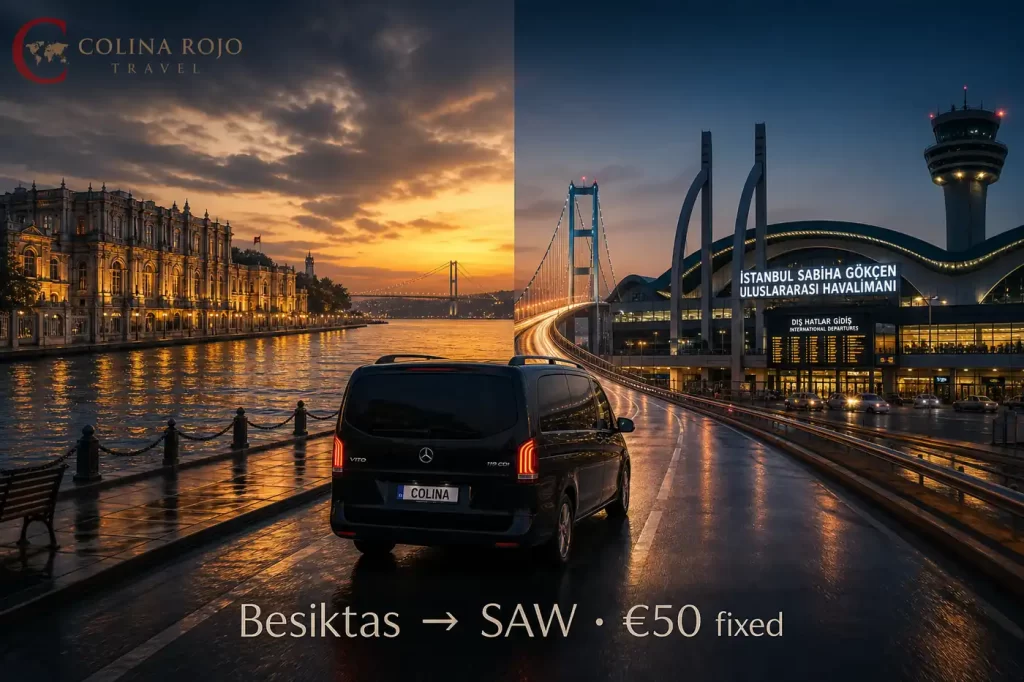 besiktas to sabiha gokcen private transfer €50 fixed Colina Rojo