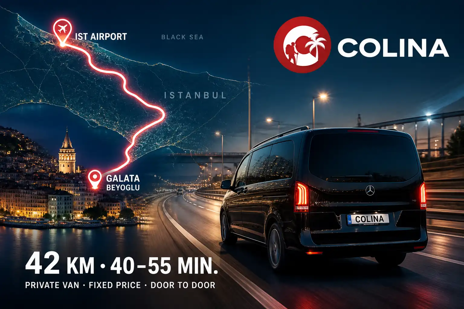 galata to istanbul airport Colina private transfer Galata Tower IST