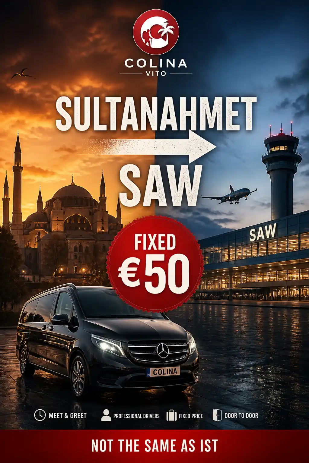 sultanahmet to sabiha gokcen Colina private transfer Blue Mosque SAW