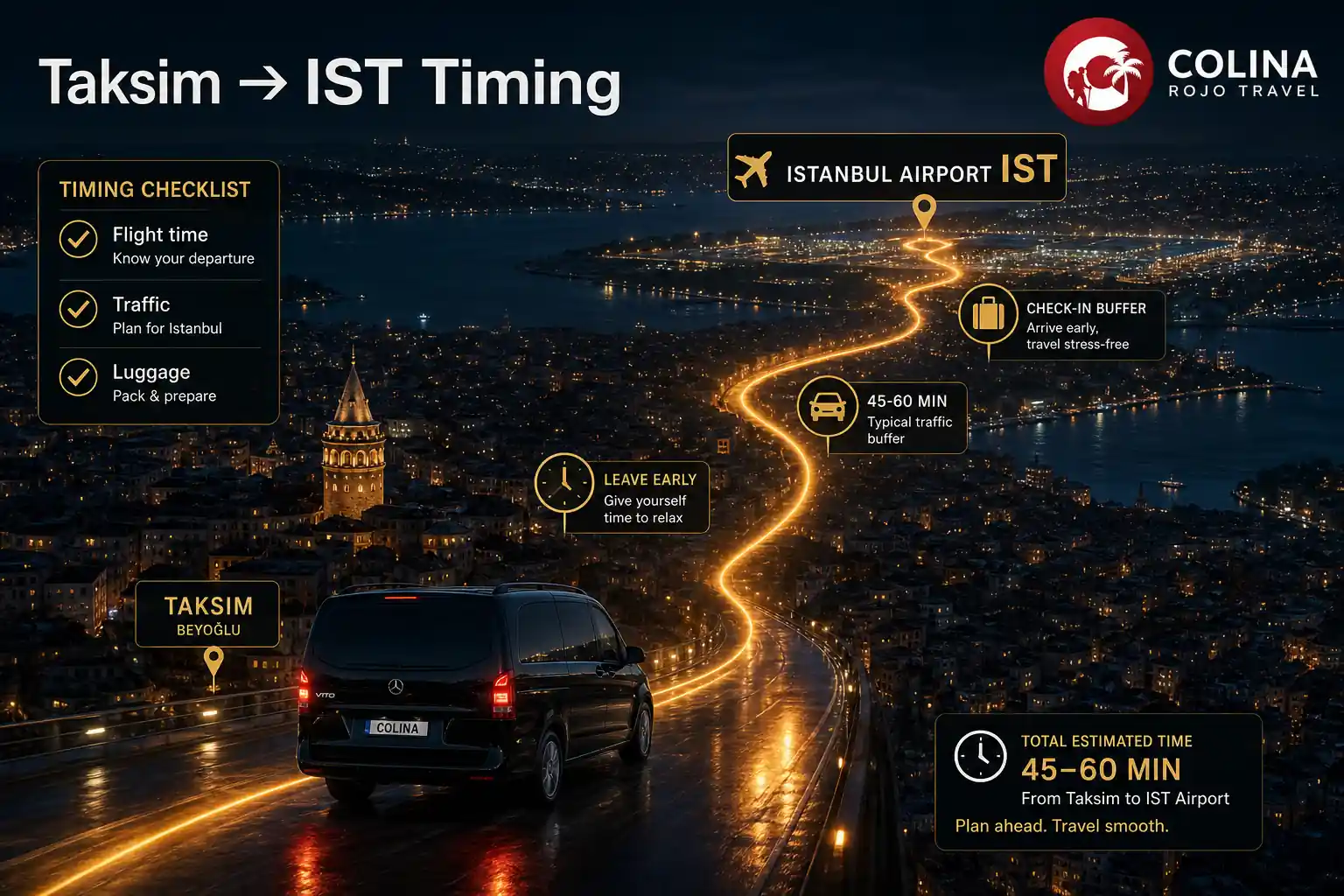 taksim to istanbul airport private Vito transfer €45 fixed Colina Rojo