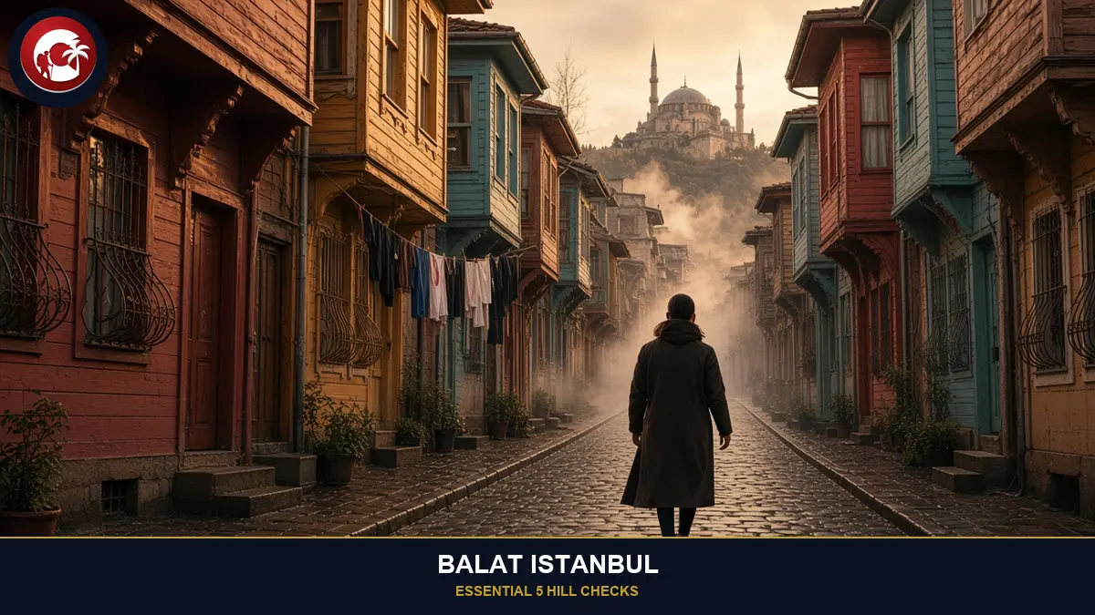 balat istanbul fog path between colored houses, Essential 5 hill checks