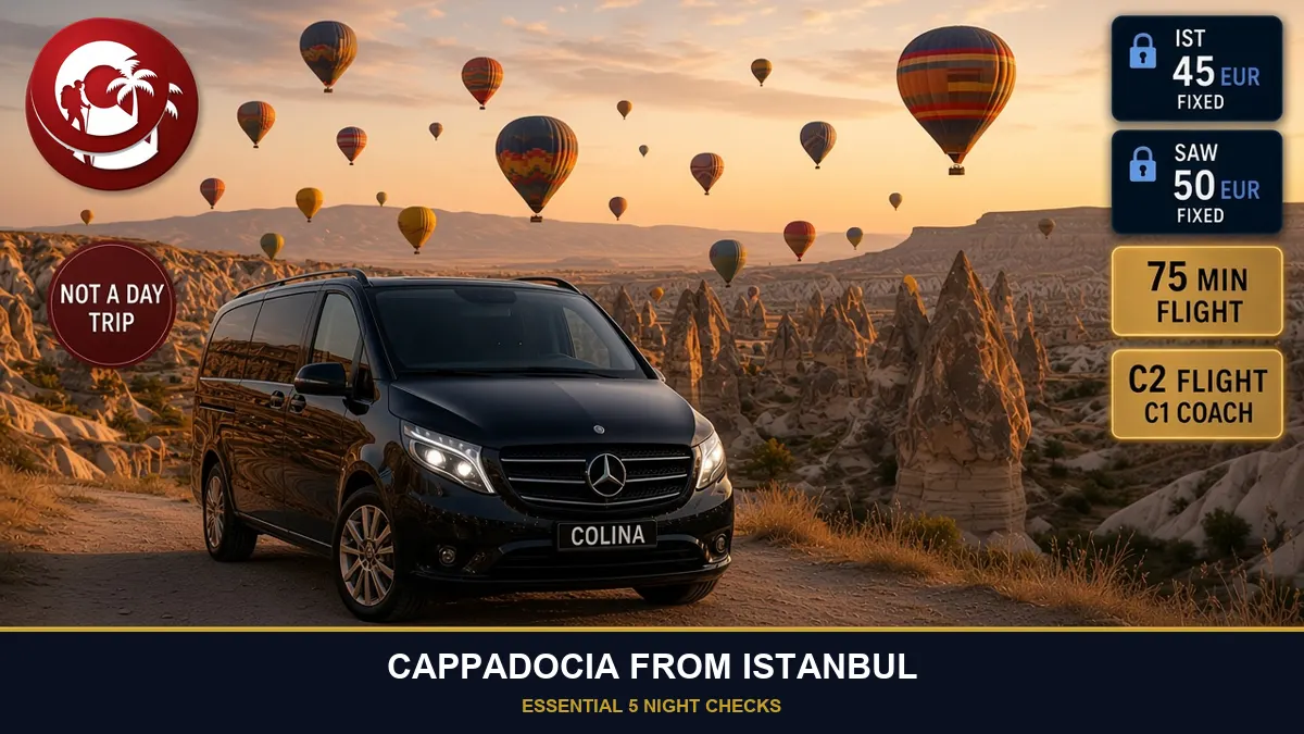 Cappadocia from Istanbul Essential 5 night checks: not a day trip, 75-minute flight, C1 coach or C2