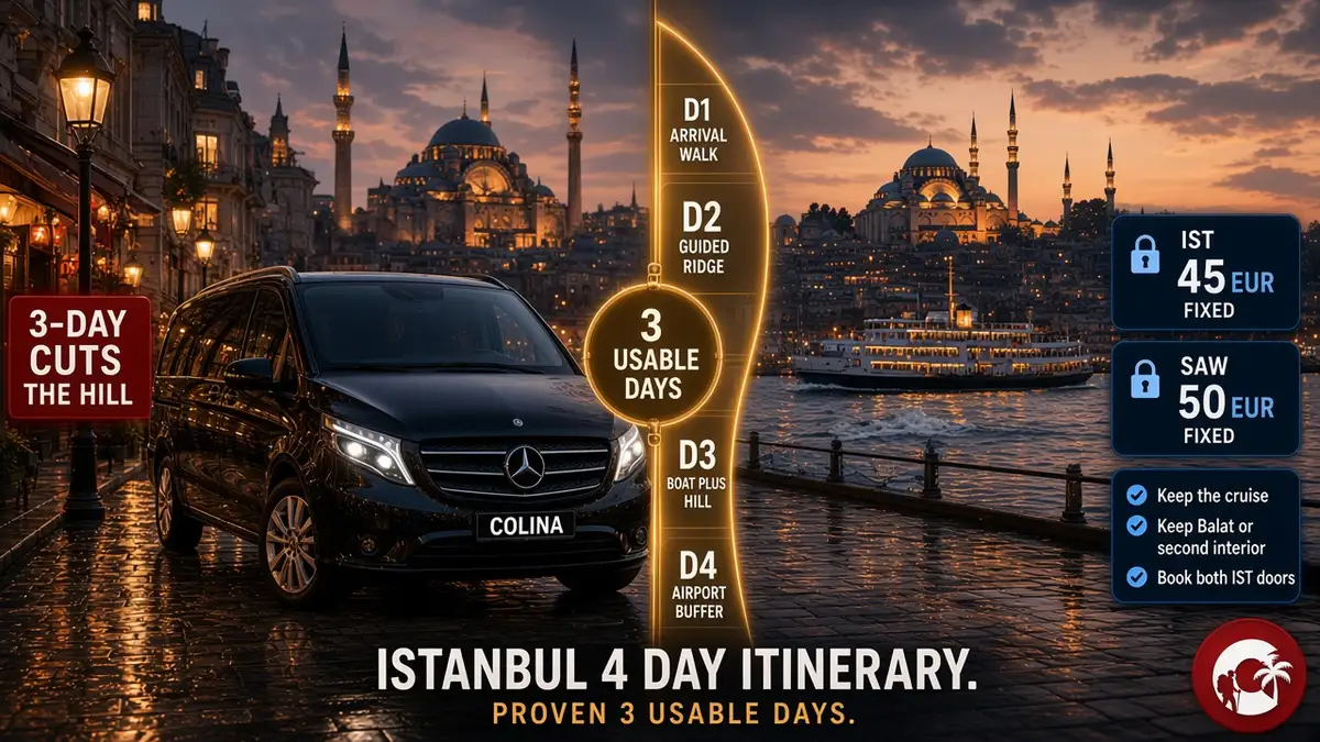 Istanbul 4 day itinerary Proven 3 usable days: arrival, ridge, boat plus hill, airport buffer