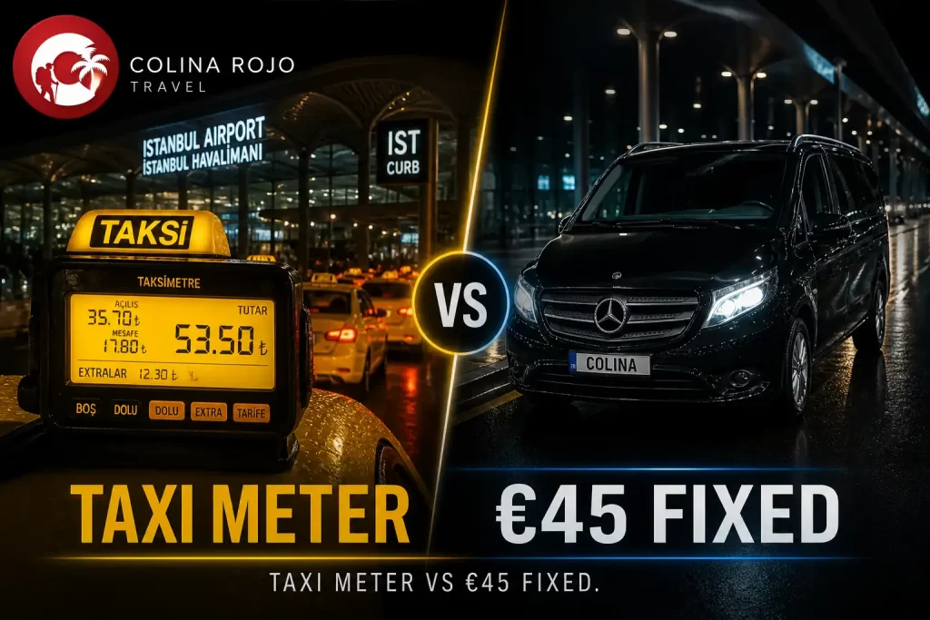 istanbul airport taxi price Colina Clear 7 meter vs fixed €45 cover