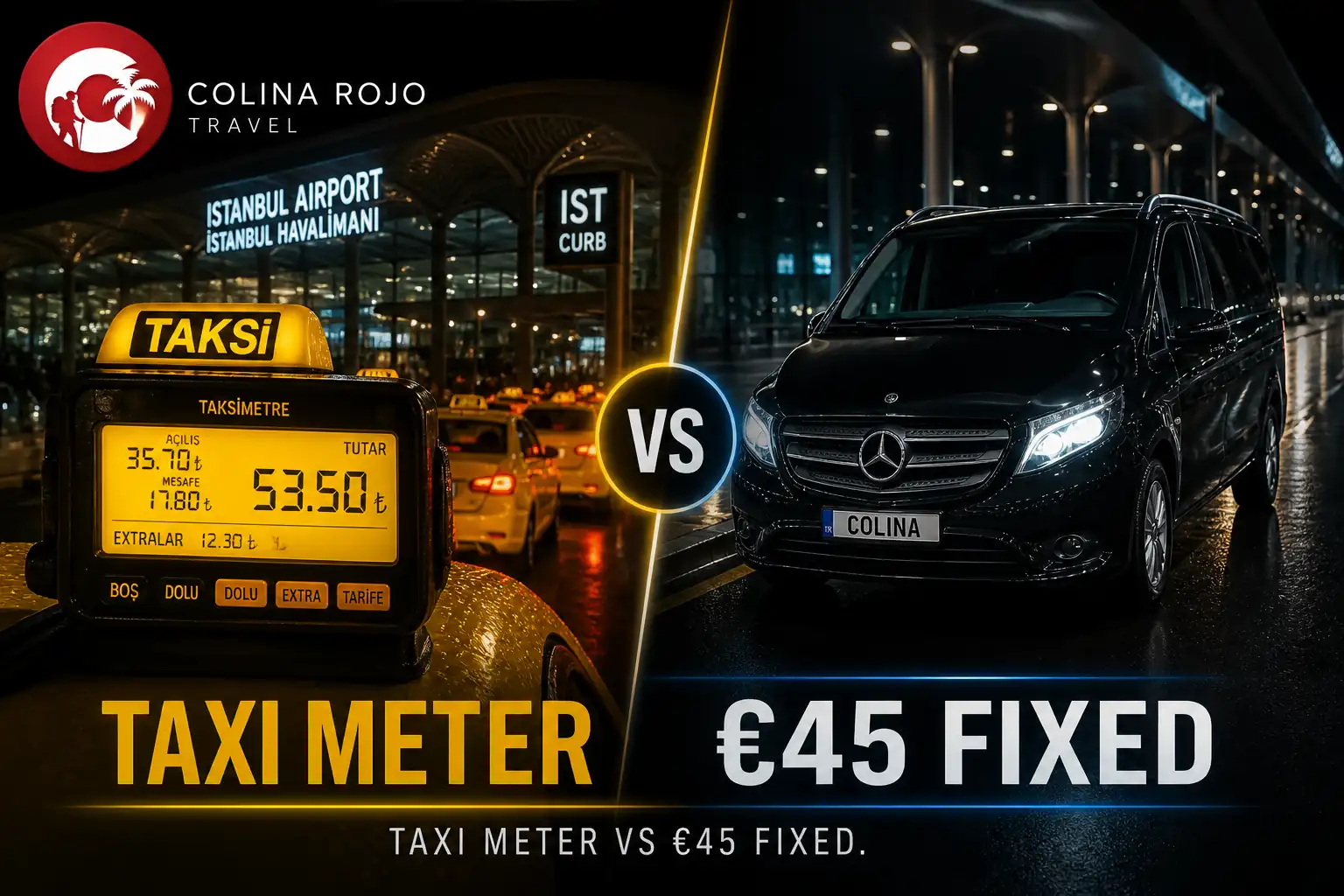 istanbul airport taxi price Colina Clear 7 meter vs fixed €45 cover