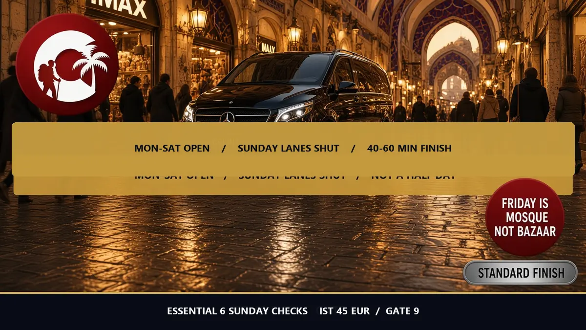 Istanbul Grand Bazaar Essential 6 Sunday checks: lanes shut Sunday, 40-60 minute weekday finish