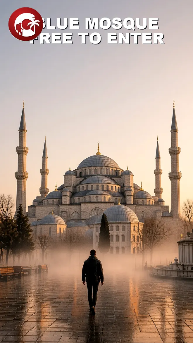 Blue Mosque Istanbul courtyard walk toward the cascading domes