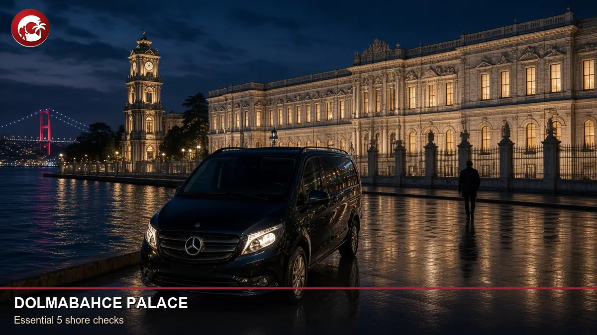 dolmabahce palace at blue hour on the Besiktas quay
