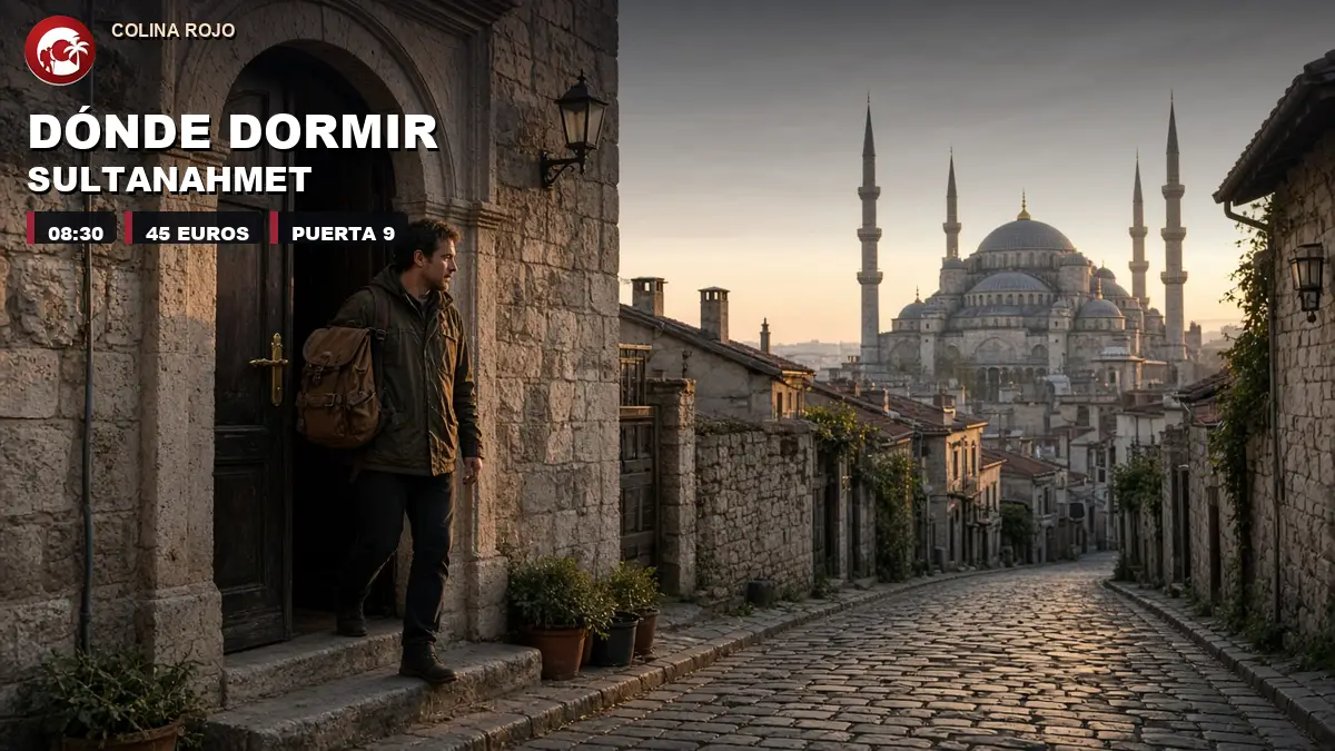 Dónde dormir en Estambul: puerta de hotel en Sultanahmet al amanecer, junto a la Mezquita Azul