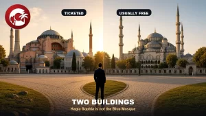 Hagia Sophia tickets morning at the visitor entrance with the dome ahead