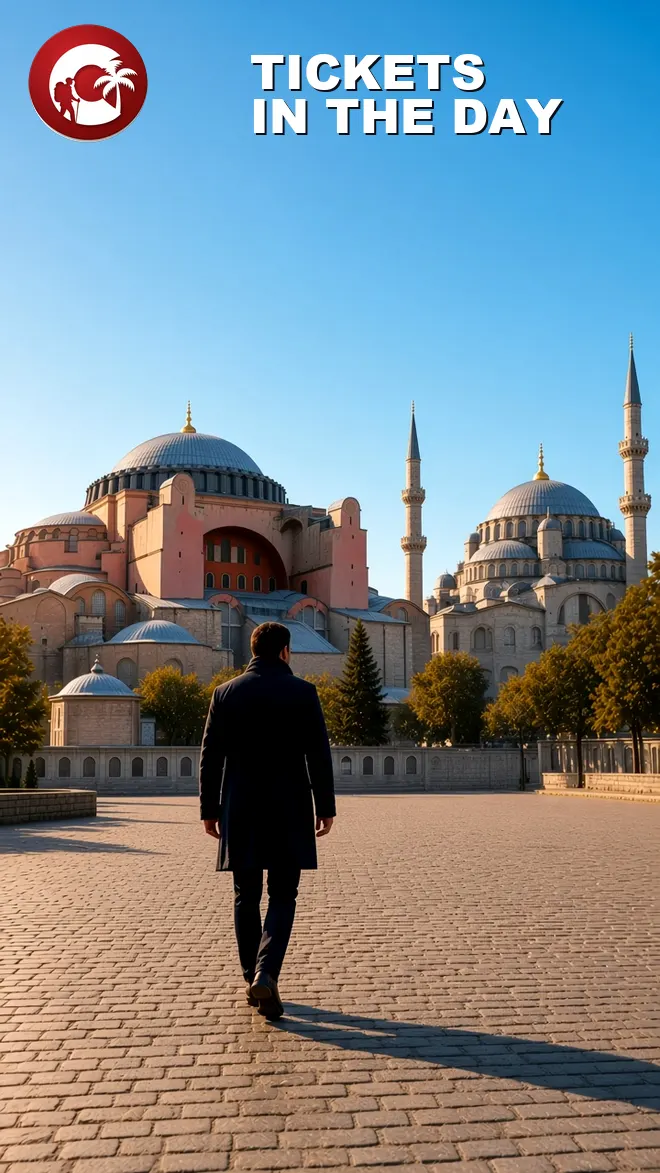 Hagia Sophia tickets morning at the visitor entrance with the dome ahead