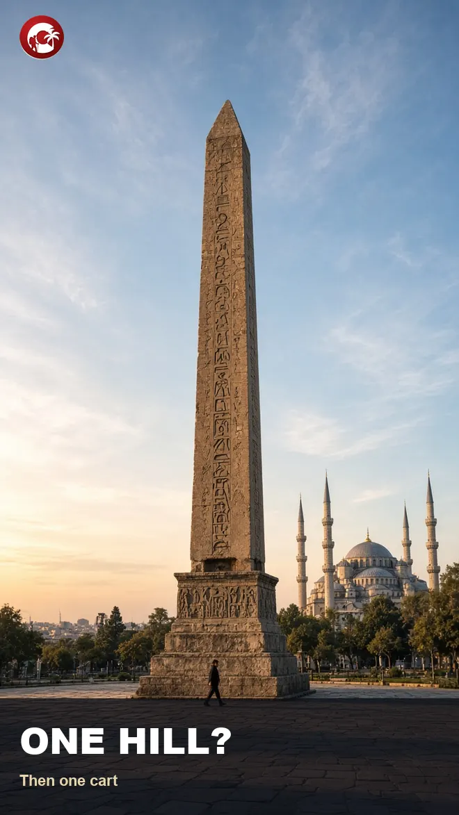 Istanbul old city at the Hippodrome obelisk with the Blue Mosque behind