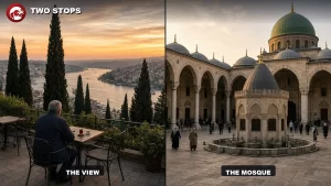 Pierre Loti terrace above the Golden Horn, one figure at the rail