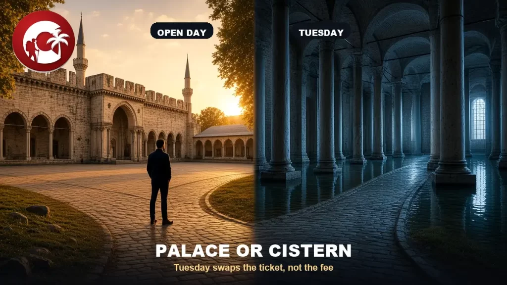 Topkapi Palace Imperial Gate at golden hour on a private Colina day