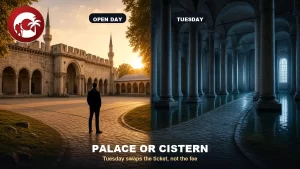 Topkapi Palace Imperial Gate at golden hour on a private Colina day