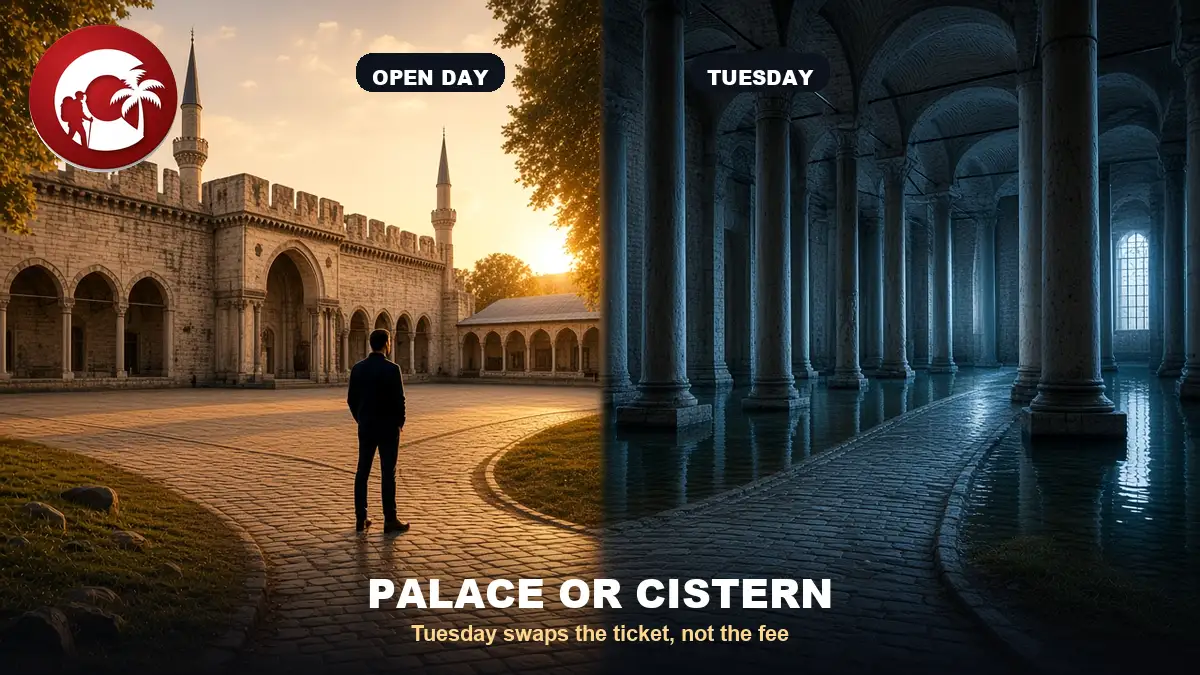 Topkapi Palace Imperial Gate at golden hour on a private Colina day
