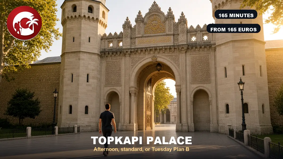 Topkapi Palace Imperial Gate at golden hour on a private Colina day
