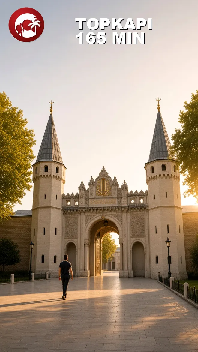 Topkapi Palace Imperial Gate at golden hour on a private Colina day